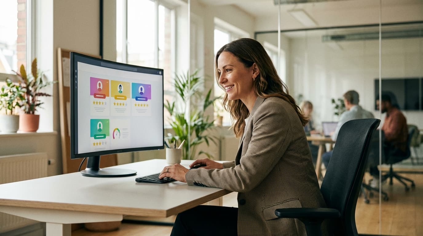 Recruiter reviewing AI-generated candidate scores on a monitor