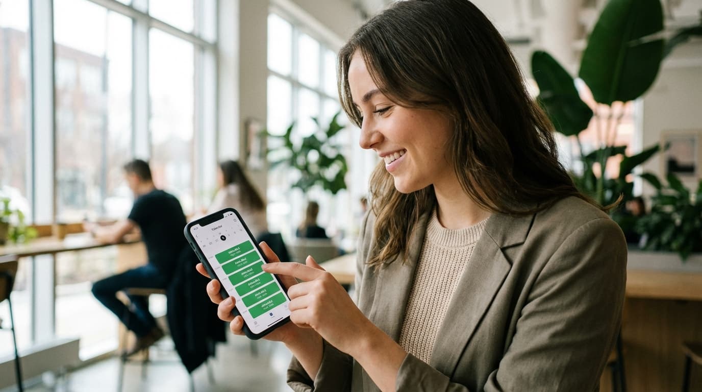 Professional selecting an interview time slot on a calendar app